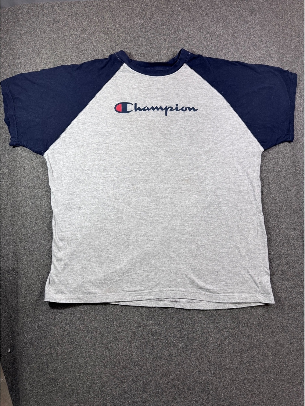Champion Men's 3XL Authentic Athleticwear Raglan Sleeve T-Shirt Gray Navy Cotton